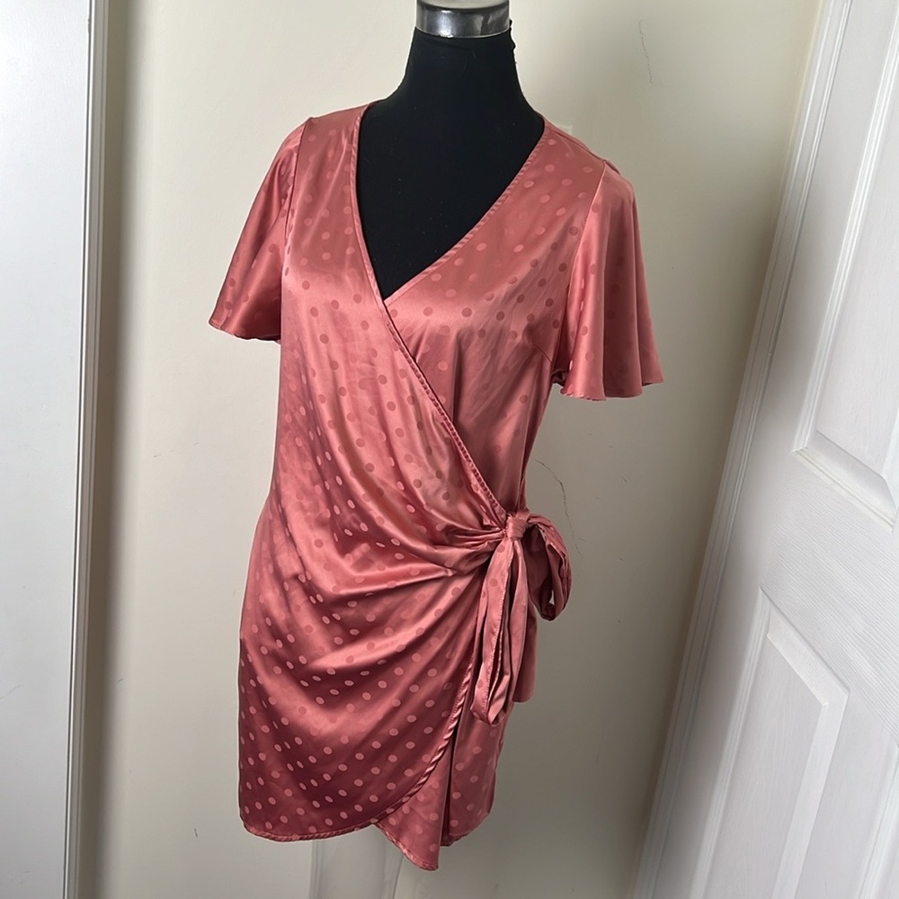 Dress Forum Los Angeles Satin Polka Dot Wrap Dress Size Small